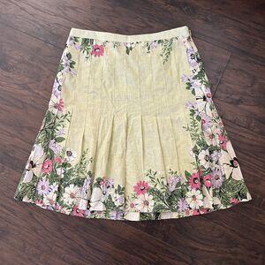 Loft Linen Blend Floral Pleated Green Skirt Women’s 4 NWT